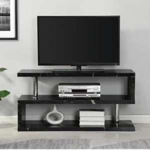 Miami High Gloss S Shape TV Stand In Milano Marble Effect - UK
